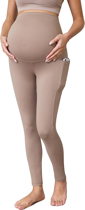 Buttergene 1 Pack Women's Maternity Leggings with Pockets Over The Belly Pregnancy Active Wear Workout Yoga Tights Pants