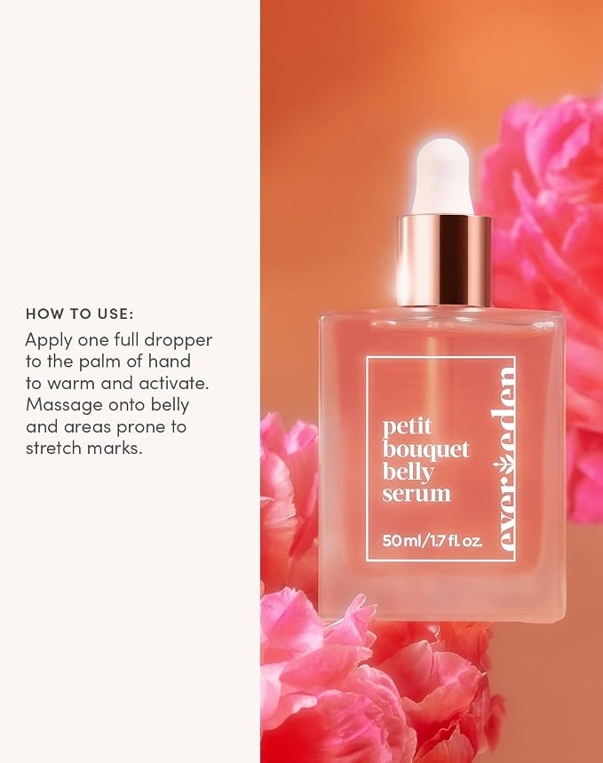 Evereden Petit Bouquet Belly Serum, 1.7 fl oz. | Clean & Vegan Women's Belly Oil for Pregnancy and Postpartum Maternity Skincare | Non-Toxic Stretch Mark Oil | Valentine Gifts for Women