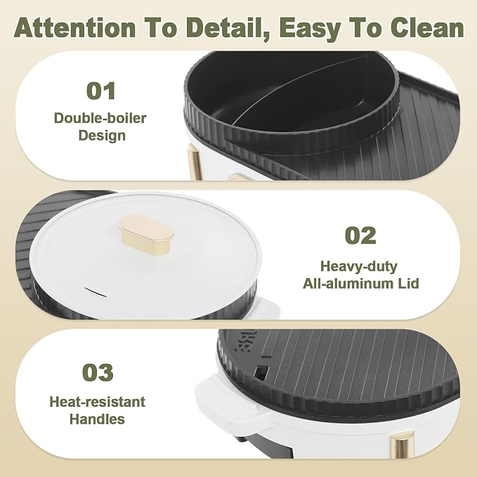 1700W Electric Hot Pot and Grill 2-in-1, with Dual Independent Temperature Control, 8-Person Non-Stick Cooker for Indoor Tabletop, Shabu Hotpot & Korean BBQ Grill, Family Gathering, Party