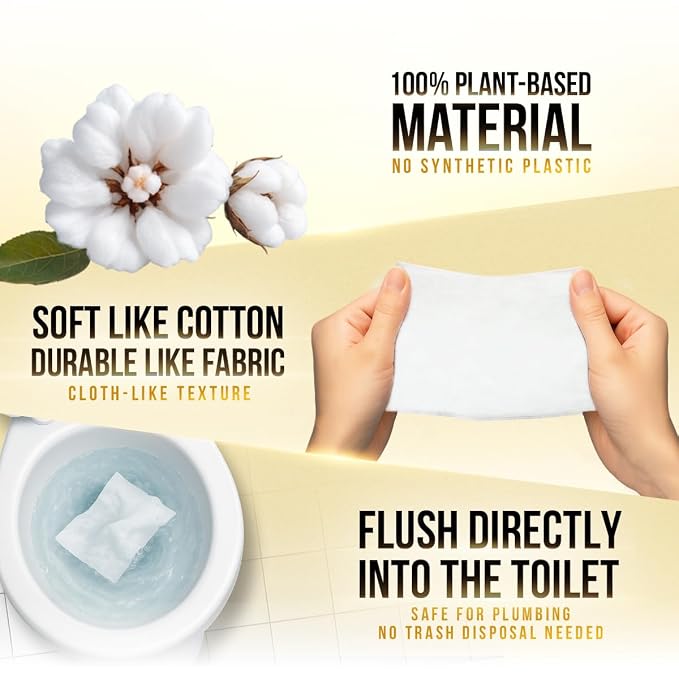 Pack of 3, 150 Counts - Flushable Wipes For Adults, Woman, Man, Family - Travel, Toilet, Bathroom Wipes Flushable Pack - Vitamin E & Aloe - Sewer & Septic Safe
