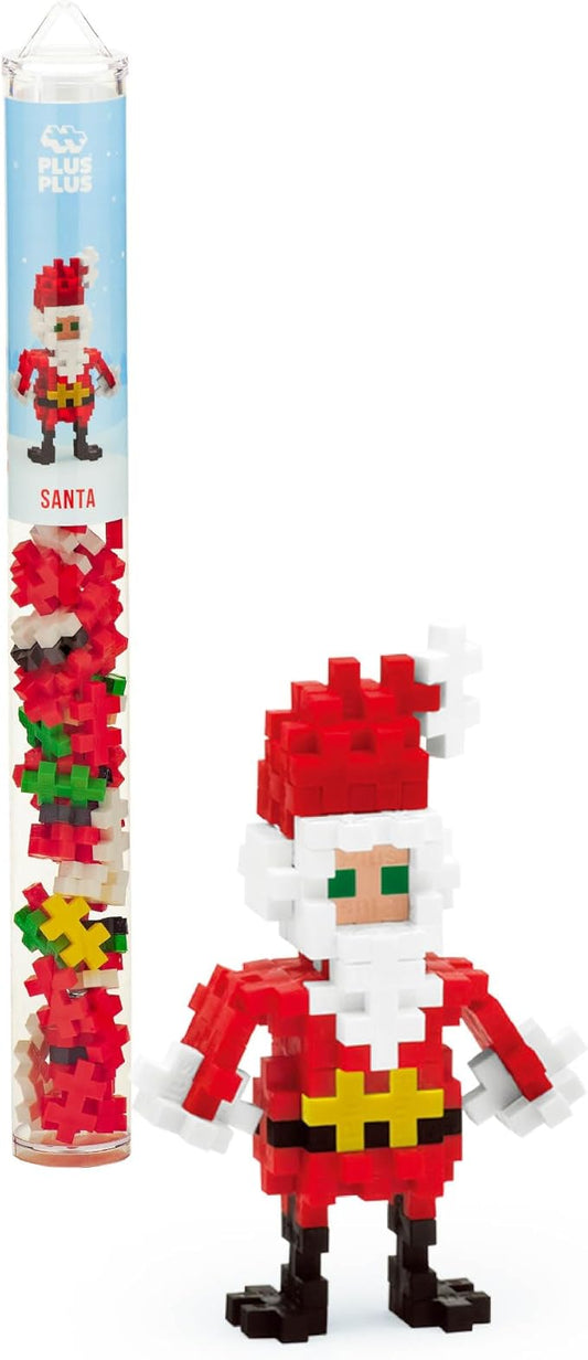 PLUS PLUS 3D Puzzle Building Block Set, 70 Mini Interlocking Pieces, Fun Holiday Activities for Kids - Santa Claus Mini Maker Tube