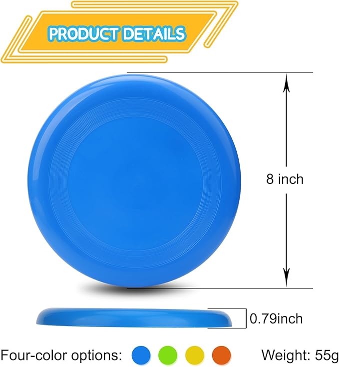 Jumbo 8" Flying Disc Toys for Kids Adults, 8 Pack Flying Saucer Sport Yard Disc Toy for Outdoor Beach Accessories Backyard Lawn Park, Sturdy ABS Sports Toy for Boys Girls