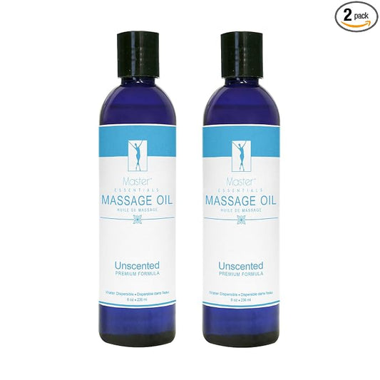 Master Massage Unscented Organic Massage Oil - 8 fl oz, Water-Soluble Blend, Skin-Nourishing Formula, Perfect for Massage Therapy and Home Use, Pack of 2