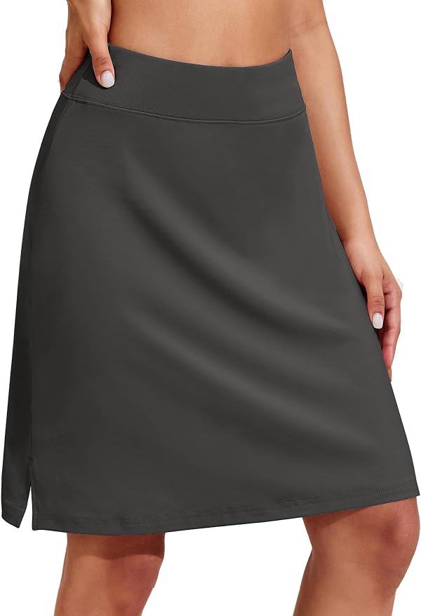 COOrun Women's 20" Knee Length Skirts High Waisted Golf Skorts with Pockets | Soft, Quick Dry, Split Hem, Built-in Shorts, A-line, Modest Skirts, for Golf Athletic Tennis Work Casual