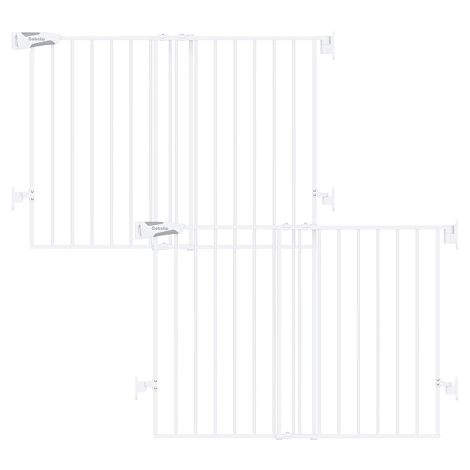 Babelio Baby Gate for Stairs, Kitchen & Doorways, No Bottom Bar| Easy Installation| One-Handed Operation| Auto-Close| Hardware Mount (Drill Needed) Safety Dog Gate (White - 2 Pcs, 26-43" W, 28" H)