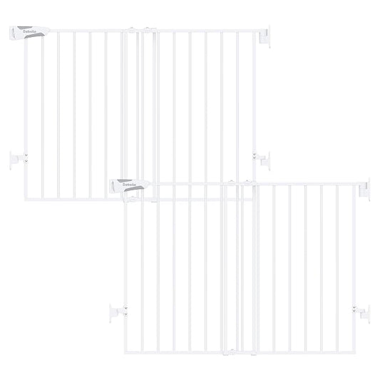 Babelio Baby Gate for Stairs, Kitchen & Doorways, No Bottom Bar| Easy Installation| One-Handed Operation| Auto-Close| Hardware Mount (Drill Needed) Safety Dog Gate (White - 2 Pcs, 26-43" W, 28" H)