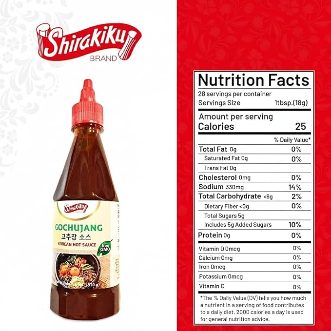 Shirakiku Gochujang Hot Sauce | Korean Non-GMO With Soybean, Tapioca Syrup Base and Salt | Perfect for Authentic Asian Cuisine | Convenient Squeezable Bottle with Twist Cap 18 oz