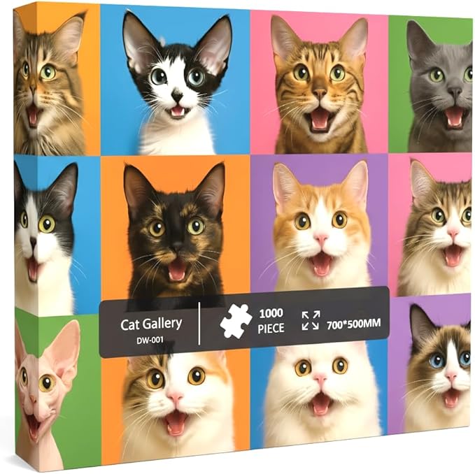 1000 Pieces Jigsaw Puzzles for Adults, Animal Series - Detailed Wildlife Art, Educational Family Game, Large 28" x 20", Great Gift for Animal Lovers & Home Decor（Cat Gallery）