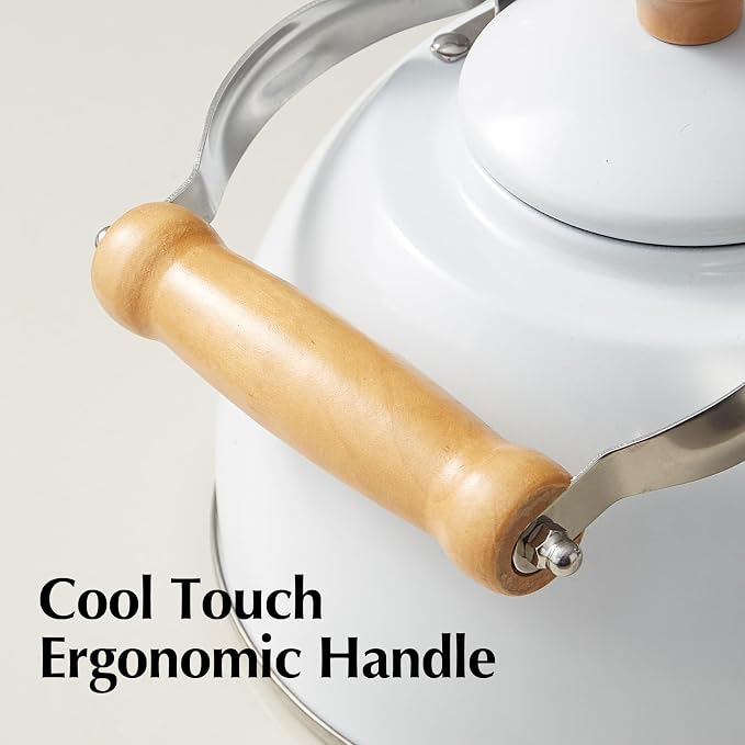 ROCKURWOK Tea Kettle, Tea Pot with Cool Touch Ergonomic Handle, Teapot Food Grade Stainless Steel, Tea Kettle Stovetop, Kettle Teapot, Whistling Tea Kettle, Tea Pot, 2.7 Quart (White)