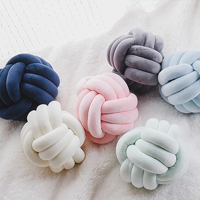 Knot Pillow Ball Round Cushion Pillows, Children Room Decoration Plush Toys Calming Stress Relief Toy (Dark Blue,8.5in/22cm)
