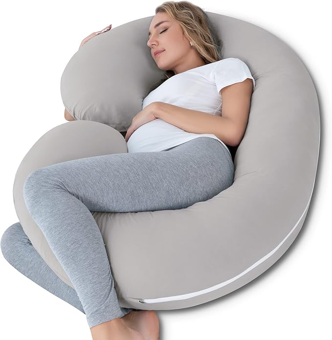 INSEN Cooling Pregnancy Pillow, Maternity Pillow with Tencel Cover,C Shaped for Pregnant and Side Sleeping, Sliver Gray