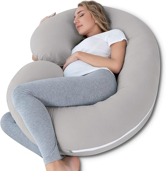 INSEN Cooling Pregnancy Pillow, Maternity Pillow with Tencel Cover,C Shaped for Pregnant and Side Sleeping, Sliver Gray