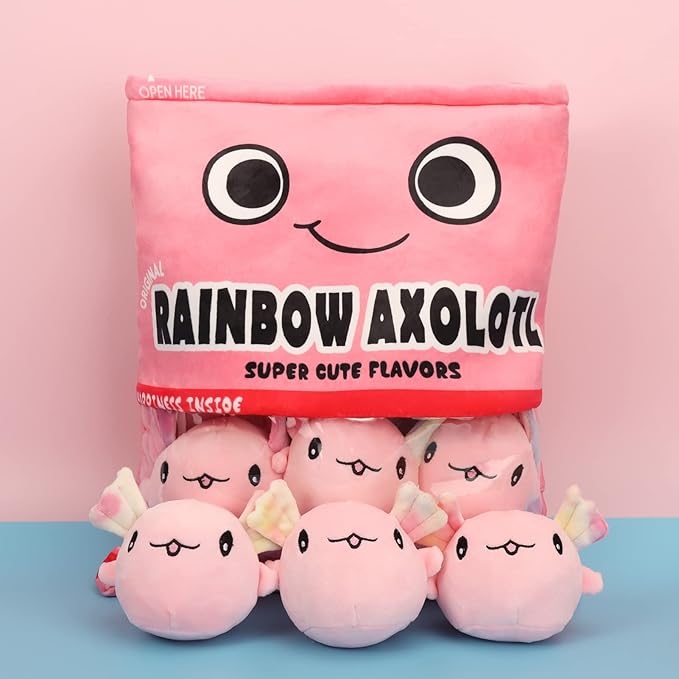 Axolotl Plush Pillow Throw Pillow, Cute Axolotl Plush Toys Doll, Axolotl Stuffed Animal Bag of Axolotl Plushies, Stuffed Axolotl Gift for Kids, Birthday, Christmas, Baby Shower (6 pcs, Pink)