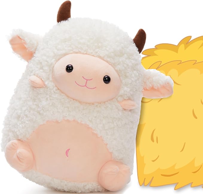 MaoGoLan 14'' Sheep Stuffed Animal Plush Lamb Squishable Throw Pillow for Kids Girls Cute Goat Body Pillow with Uncented Weighted Beads Inside - Christmas Valentine's Day Birthday Gifts