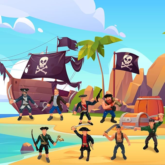 ArtCreativity Pirate Action Figures Playset, Set of 8 Plastic Pirates Figures in Assorted Poses, Little Pirate People Action Figurines Toys Play Set for Kids Ages 3-5 5-7