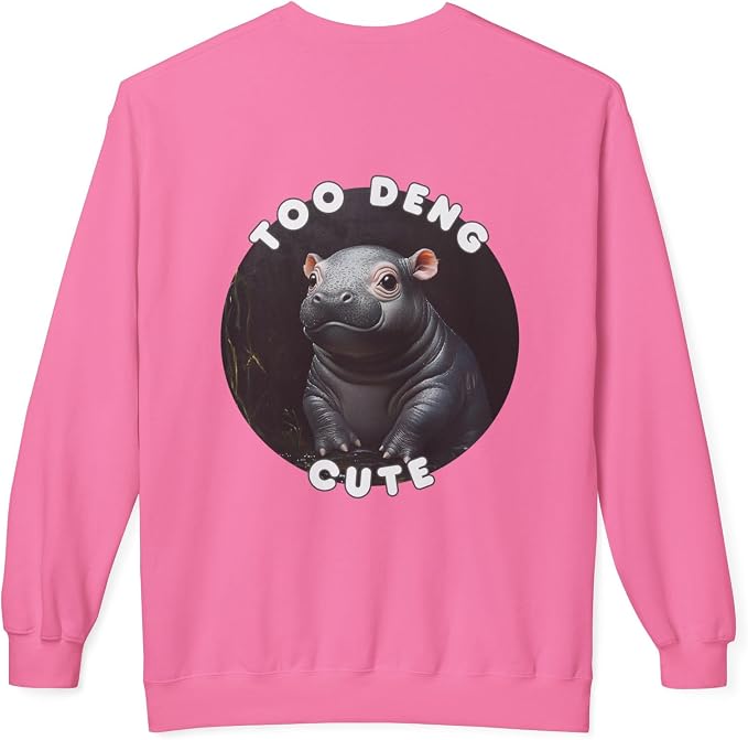 Unisex Fleece Crewneck Sweatshirt - Too Deng Cute Moo Deng Hippo, Cozy Cotton Blend, Classic Relaxed Fit