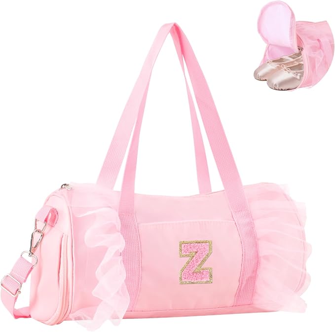 Personalized Initial Dance Bag for Girls 4-6, Small Lace Gym Sport Yoga Cheer Dance Bags Gift for Teen Girls, Cute Letter Kids Ballet Bag Toddler Travel Duffel Tote with Adjustable Straps(Pink-Z)