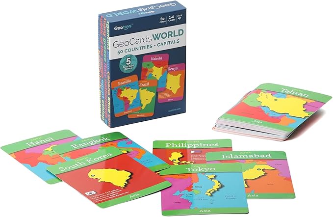 Geotoys GeoCards, World Flash Cards Geography Game, Kid Card Games for Home, School, Countries and Capitals Flash Cards, Kids Game Ages 4 and Up