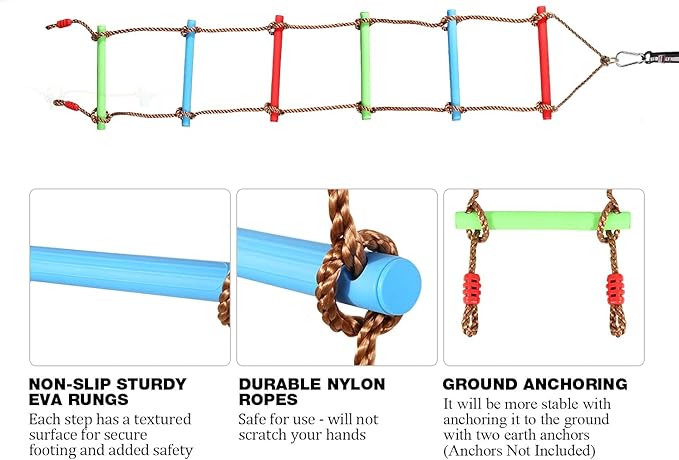 REDCAMP LED Climbing Rope Swings and Rope Ladder Cambo for Trees, Heavy Duty Plastic Disc Swing Seat for Kids with Hanging Strap and Snap Hooks