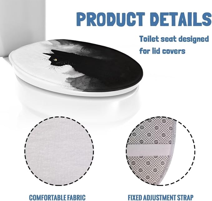 Black Cat Toilet Seat Cover for Bathroom Black Cat Print Toilet Seat Cushion Cover with Elastic Bottom Universal Toilet Tank Cover Replacement Breathable Seat Covers