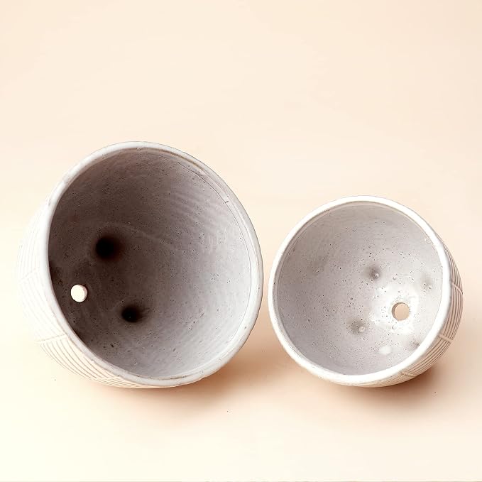 LA JOLIE MUSE Ceramic Plant Pots, Flower Pots for Indoor Plants, Set of 2 | 6.7+5.1 Inch Boho Decorative Footed Planter Pot with Drainage Hole for Indoor Plants, Living Room, Bedroom, Home Decor