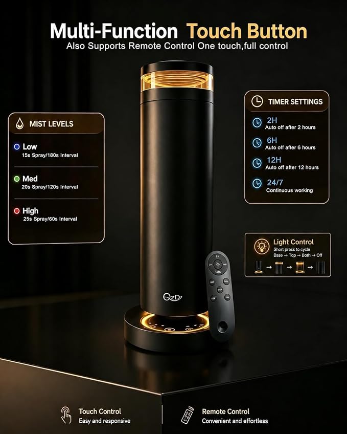 Waterless Aroma Diffuser – Cold Air Scent Machine for Home, Office, Hotel & Spa – Dual Warm Ambient Lighting – Include LUNEVIA Essential Oil Refill – Premium Home Fragrance Gift Set