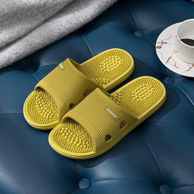 Acupressure Massage Slippers for Plantar Fasciitis for Women Acupuncture Slippers Arthritis Neuropathy Pain Relief Non-Slip Massage Sandals Womens Stress Relief Gifts for Bath (US Women 5.5-6, Yellow)