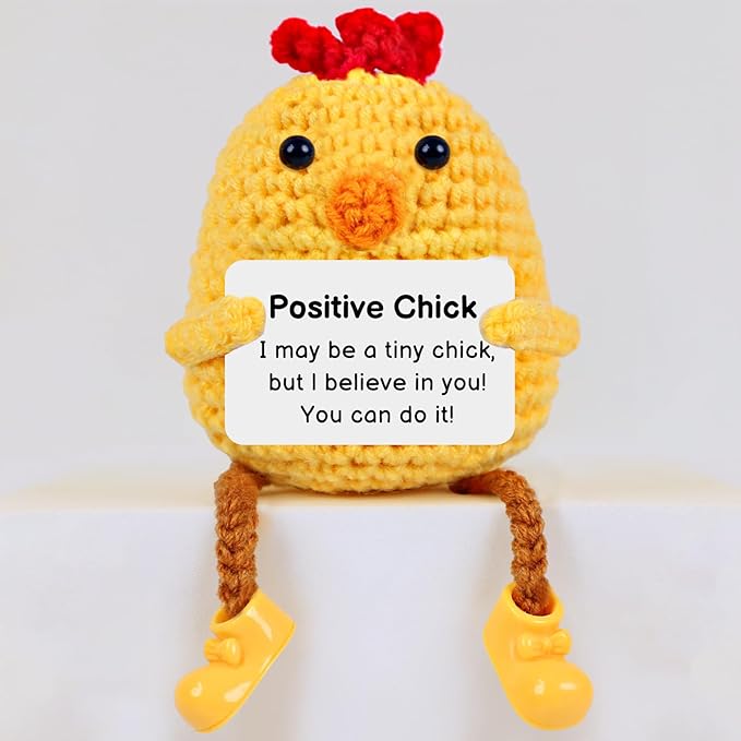 PARTY TONIGHT Mini Funny Positive Crochet Chick - Mothers Day Graduation Gifts for Women College Student Crochet Animals Emotional Support Chick Birthday (Positive Crochet Chick)