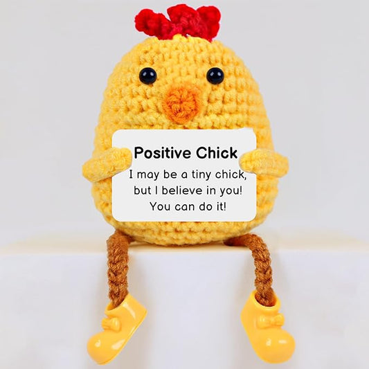 PARTY TONIGHT Mini Funny Positive Crochet Chick - Mothers Day Graduation Gifts for Women College Student Crochet Animals Emotional Support Chick Birthday (Positive Crochet Chick)