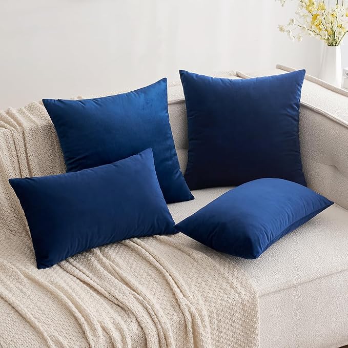 MIULEE 12x20 Inch Lumbar Velvet Throw Pillow Covers Dark Blue | Pack of 2 Soft Solid Decorative Pillow Covers, Modern Luxury Home Decor, for Chair Couch Sofa Bedroom Livingroom