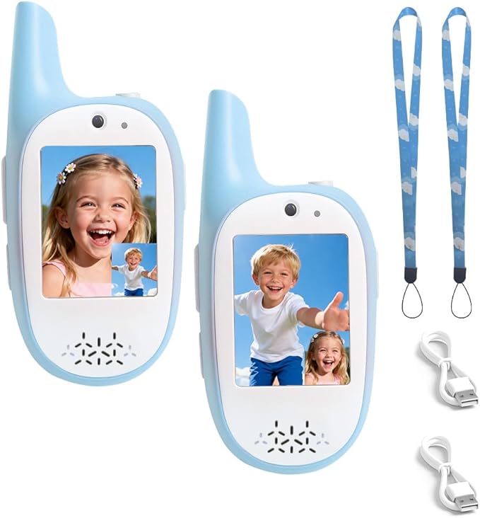 Video Walkie Talkies for Kids, 2 Pack 720P Video Walkie Talkies Rechargeable Video Intercom Toy with Camera & Voice Chat, Toys Gifts for Family, Camping, Hiking for Boys Girls Ages 3-12 (Blue-Blue)