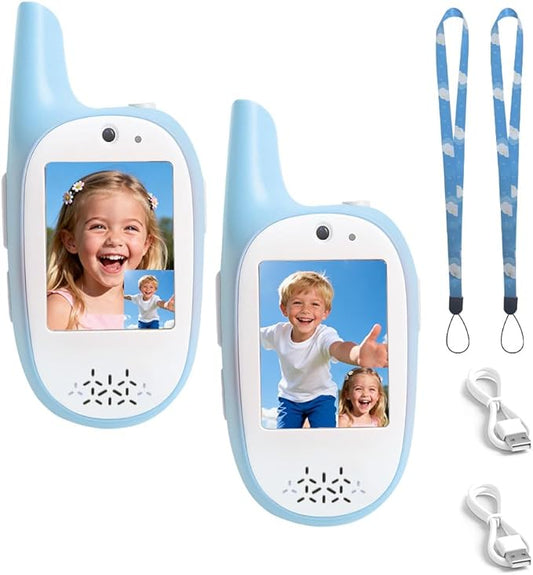 Video Walkie Talkies for Kids, 2 Pack 720P Video Walkie Talkies Rechargeable Video Intercom Toy with Camera & Voice Chat, Toys Gifts for Family, Camping, Hiking for Boys Girls Ages 3-12 (Blue-Blue)