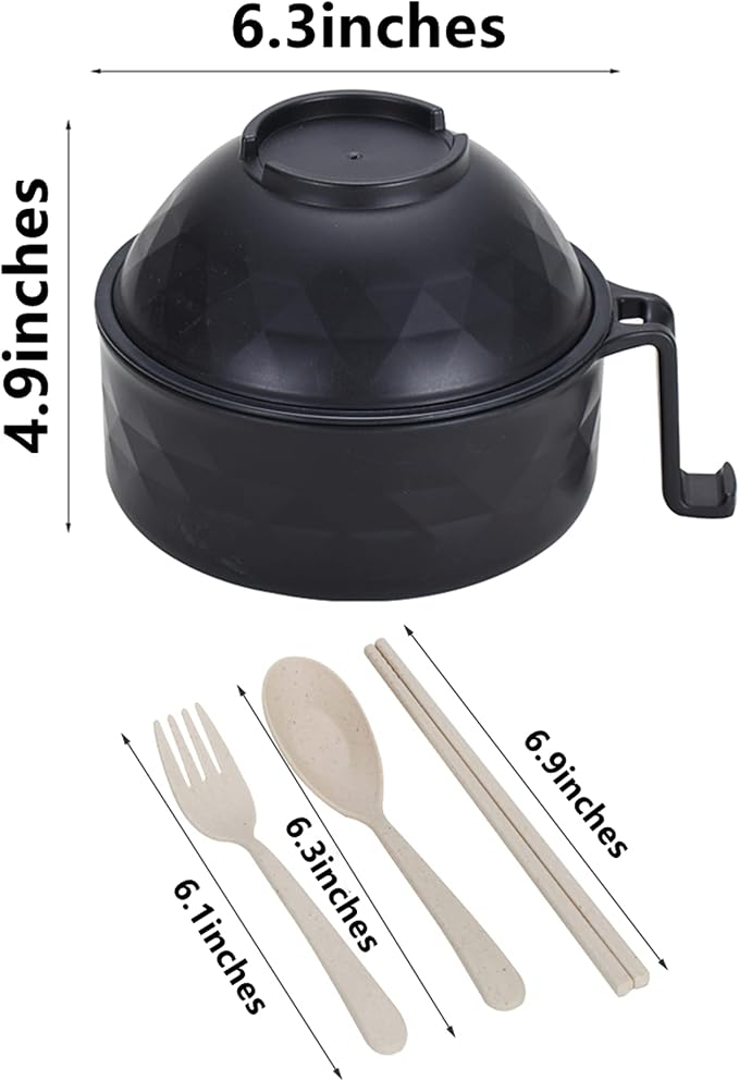 Layron Ramen Cooker Ramen Bowl Set with Chopsticks 33oz Microwave Noodle Bowl College Dorm Room Essentials for Girls for Boys Apartment Essentials-Black