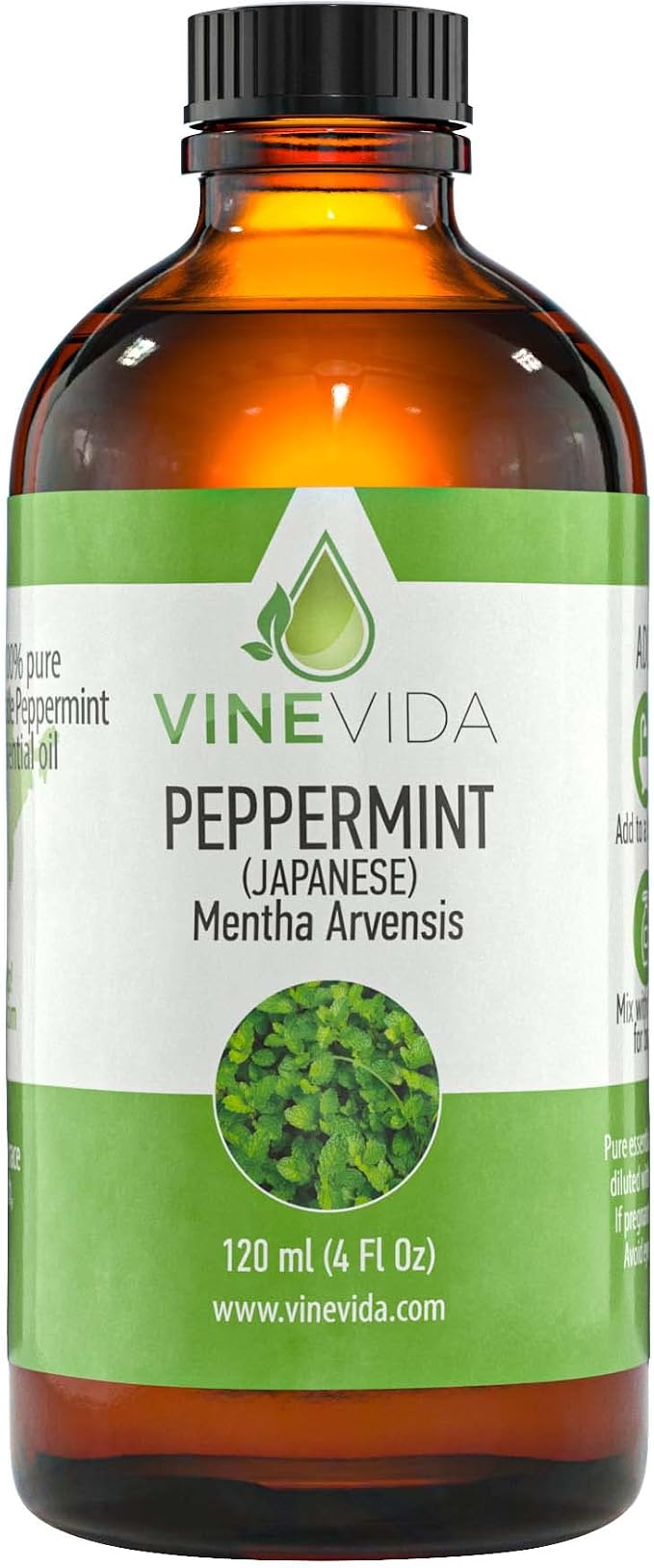 VINEVIDA Peppermint Japanese Essential Oil 4 oz - Undiluted Peppermint Oil 4 oz - Peppermint Candle Oil Scent - DIY Candle Scents for Candlemaking - Bulk Essential Oil for Soap Making