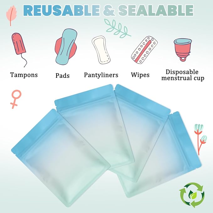 Disposable Sanitary Hygiene Disposal Bags for Bag Period Tampon Napkin Trash, 100pcs, Discreet Privacy Cover, Stylish Look, Self-Adhesive Seal,Portable for Purse, Bathroom, School, Travel(Blue-Green)