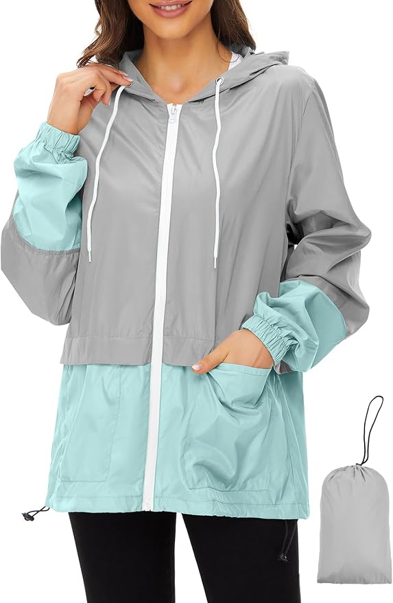 Zando Lightweight Rain Jacket Women Packable Waterproof Raincoat with Hood | Windbreaker Jacket Women, Light Raincoats for Drizzle, Rain Coats for Travel, Hiking and Commute