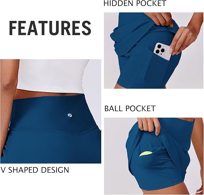 PINSPARK 14" Womens Tennis Skirt High Waisted Golf Skort with 2 Pockets | Built-in Shorts, A Line, Tummy Control, Stretchy, Casual, Mini, Workout, Pickleball, Running, Skort for Woman