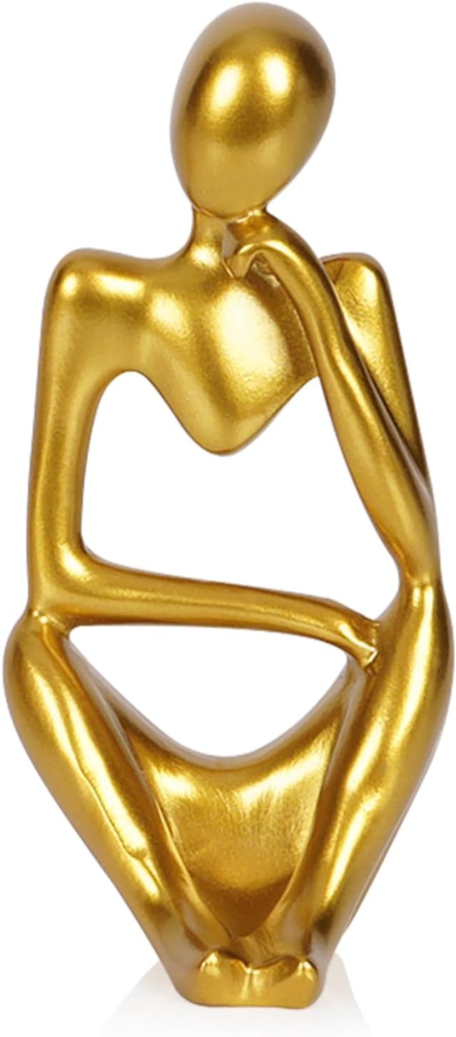 Sandstone Resin Thinker Statue Style Abstract Sculpture, Gold, Right | Small Statue Collectible Figurines, Modern Aesthetic Ornament for Home Office Bookshelf Desktop Coffee Table Decor