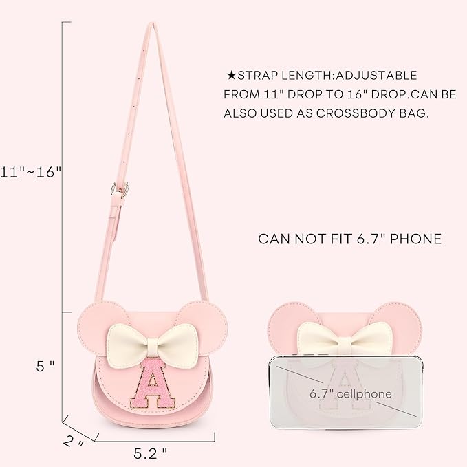 mibasies Toddler Purse Girl Gifts: Girls Birthday Gifts for 3-8 - Toys for Ages 2-4 Girls Mouse Ears Purse, Pink, Letter A
