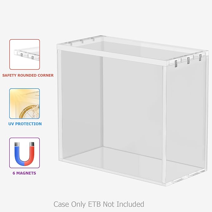 ETB Acrylic Protector Case 8mm Thick Magnetic Lid Closure Easy Top Loading UV Protection Dustproof Display Case Compatible with Elite Trainer Boxes(Case Only)
