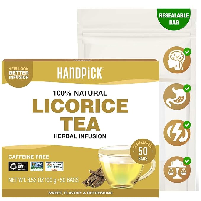 HANDPICK, Licorice Root Tea Bags (50 Count, 2g/tea bag) Licorice Tea | Non-GMO, Caffeine Free | Goodness of Cinnamon, Blackpepper, Clove, Cardamom & Ginger