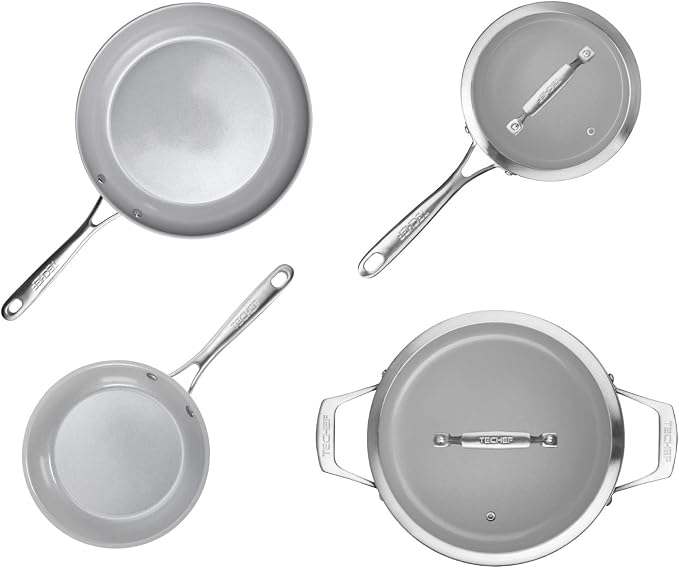 TECHEF - CeraTerra Collection Ceramic Nonstick Cookware Set (PTFE and PFOA Free Ceramic Exterior & Interior), Made in Korea, (6-Piece Set)