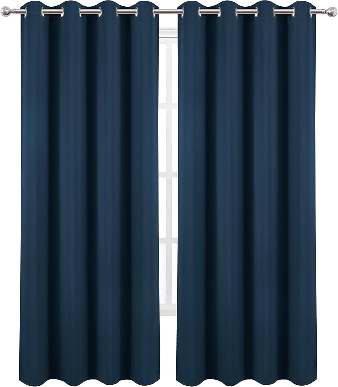 LEMOMO Blackout Curtains 52 x 120 Inch Long Navy Blue Curtains Set of 2 Panels Room Darkening Curtains for Bedroom and Living Room
