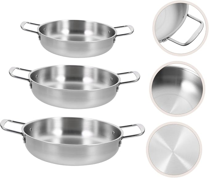 3pcs Stainless Steel Soup Pot Set Heavy Duty Ramen Hot Pot for Cooking Korean Noodles Double Handles Induction Compatible for Home and College Use