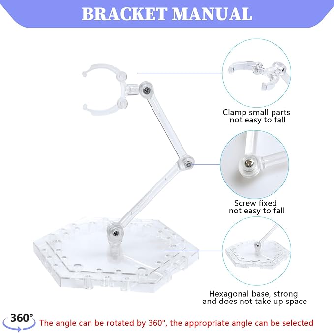 POMER Action Figure Stand, 5 Pcs Transparent Assembly Action Holder Base Display Model Support Stand Compatible with HG/RG Gundam 1/144 Toy with Screwdriver