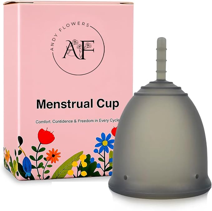 Reusable Menstrual Cup, Medical Grade Silicone Period Cup for Women & Beginners, Eco-Friendly Feminine Hygiene, Leak-Free Comfort for Up to 12 Hours (Small & Large) (Gray, Large)