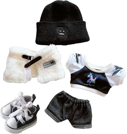 20cm Plush Doll Clothes Set, Kpop Doll Outfit Plush Coat Pants Shoes for 8 inch Plush Doll Soft Stuffed Animal, Dress-Up Play (Mechanical Vest Four pcs)