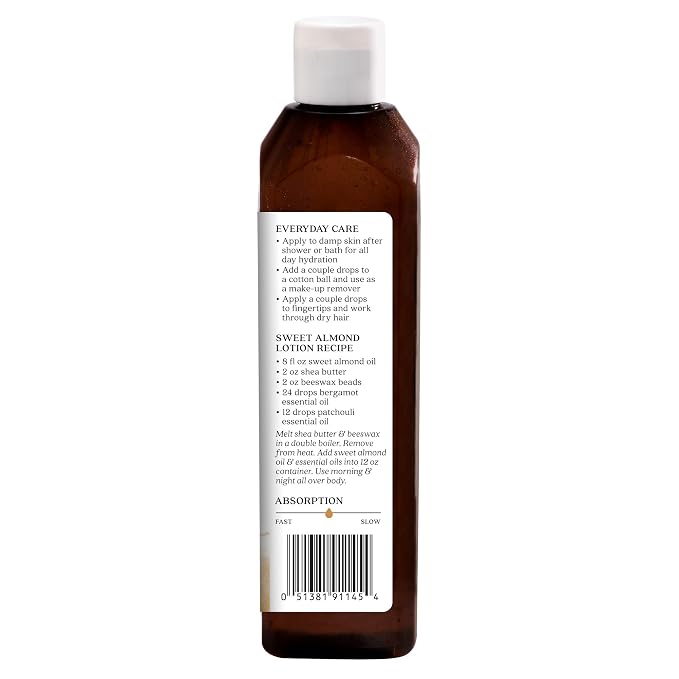 Aura Cacia Natural Skin Care Oil Sweet Almond | 16 Fl Oz (Pack of 2)