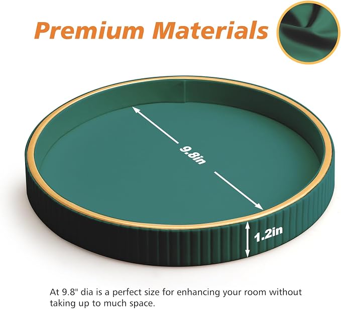 Leather Tray Desktop Storage Organizer, Round Valet Tray, Green | Premium Serving Trays Decorative Tray Desk Organizer for Sundries Cosmetics Phone Wallet Keys Cutlery, 10x10in