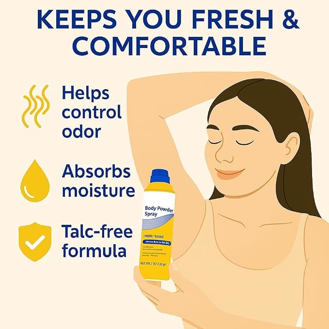Talc-Free Body Powder Spray for Men & Women, Fresh Scent, Odor Control, Sweat Absorbing, Long-Lasting Dry Protection, 10 oz, Aluminum Can